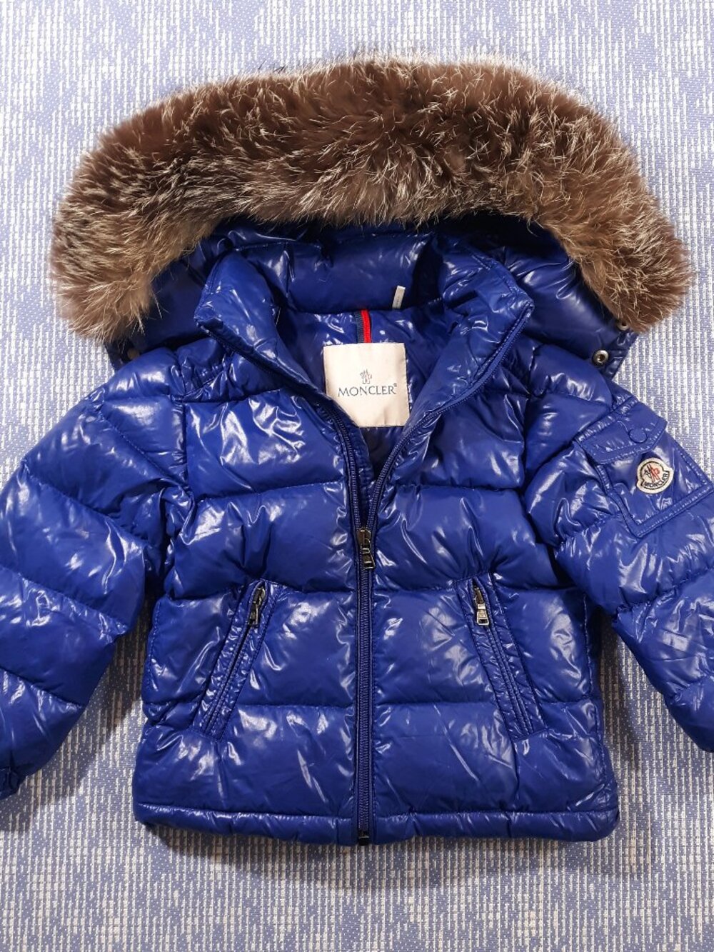 Moncler Puffer Coat Toddler Kids 3 Years Goose Down Faux Fur Removable Hood Blue
